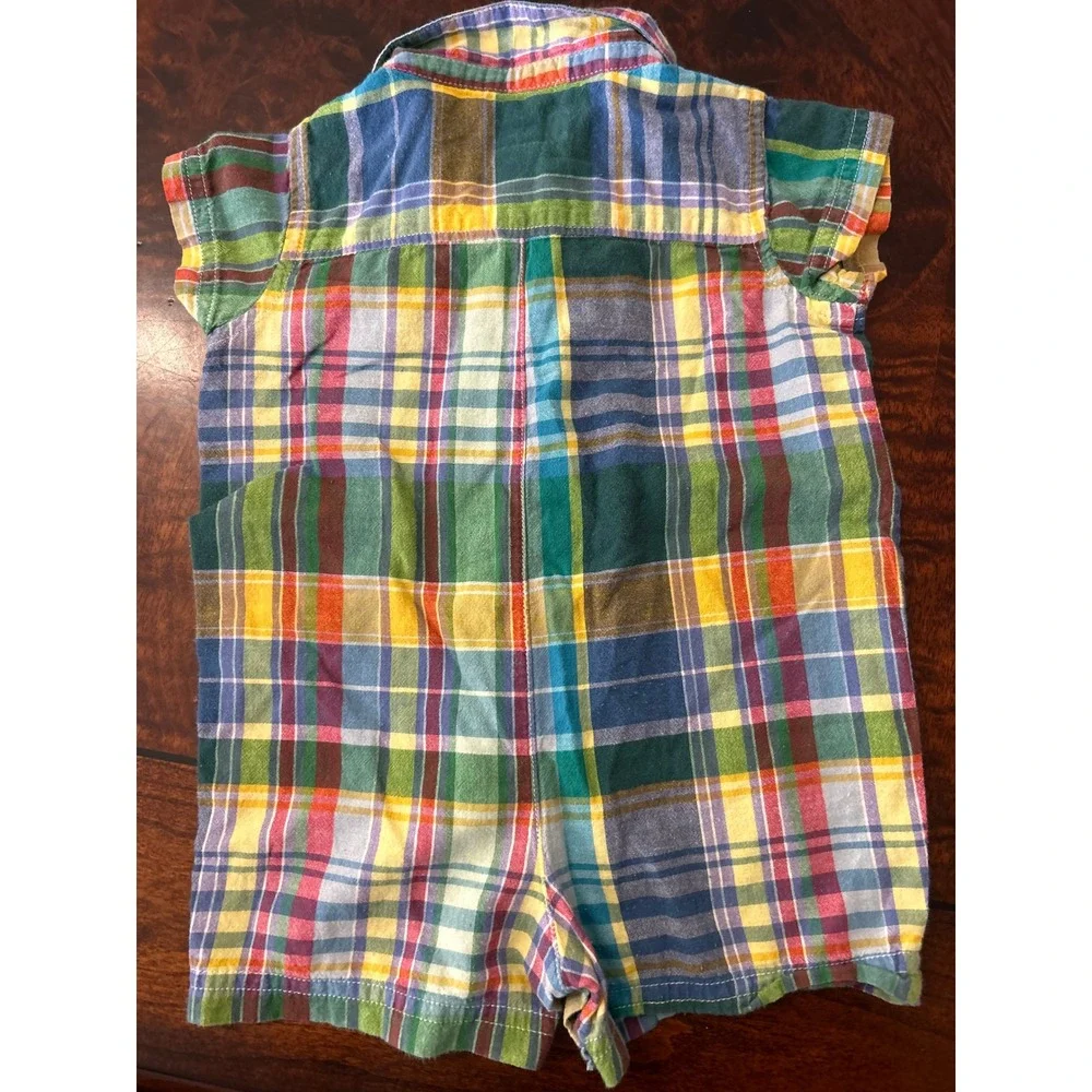 Ralph Lauren Baby Boy Plaid Romper Multicolor Cotton Snap Bottom 9M